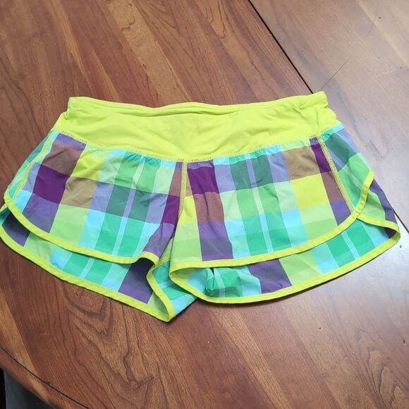 Lululemon Plaid Speed Shorts Lime Power Purple Plaid Sz 6 - Picture 2 of 9